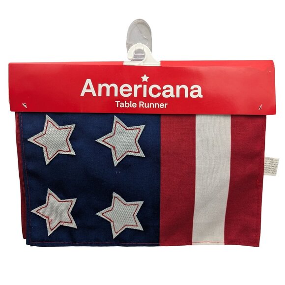 Americana Table Runner 72" X 13" Patriotic Stars & Stripes Polyester Decoration - Picture 1 of 3